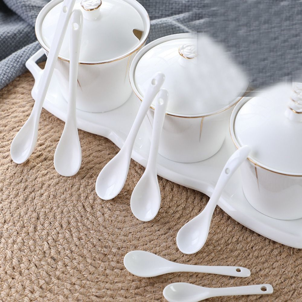 White Long Handle Spoons Tea Honey Supplies Mini Creative Seasoning Spoon Ceramic Stirring Spoon Sugar Dessert